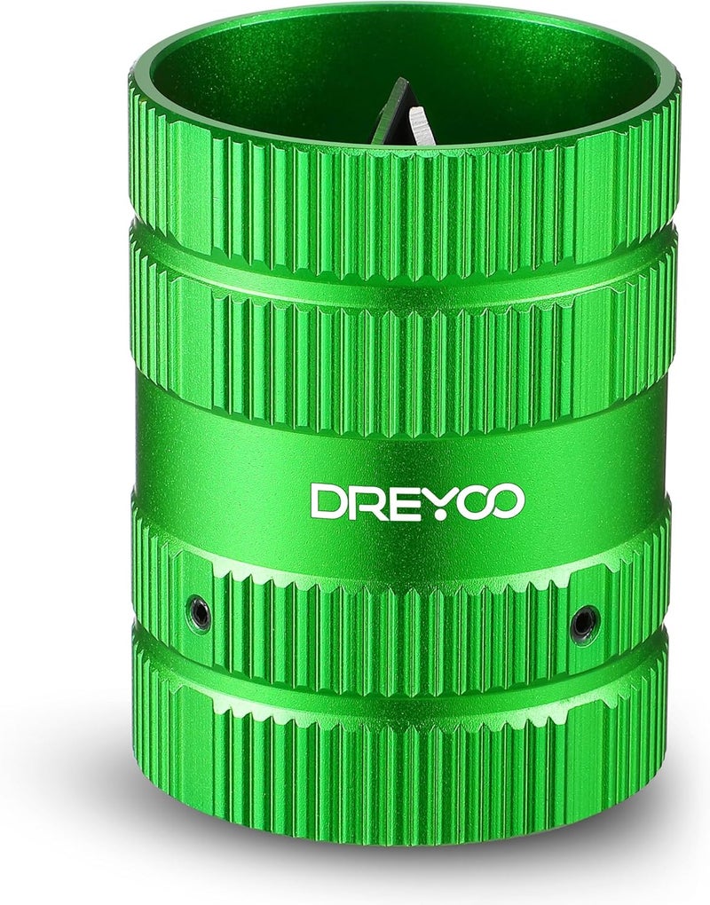 Dreyoo أدوات إزالة الحواف، أداة إعادة تشكيل أنابيب النحاس وPVC، أدوات السباكة 1/4'' إلى 1-5/8''، أداة إعادة تشكيل الأنابيب الداخلية والخارجية، تشامفر للمعادن وPVC وPPR والنحاس والنحاس الأصفر والألمنيوم (أخضر) - Image 1